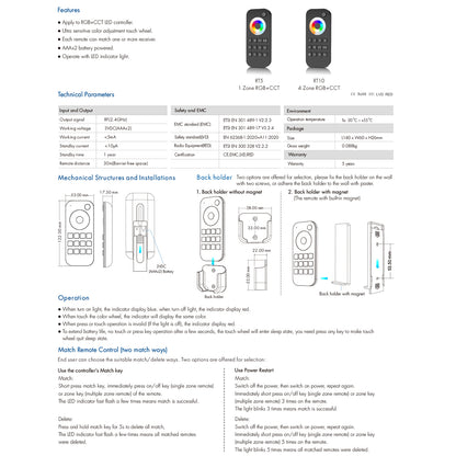 73009 RT5 SKYDANCE Ασύρματο Χειριστήριο Αφής RF 2.4Ghz 1 Group για όλα τα RGBW+WW SKYDANCE Controller DC 3V 2 x AAA - IP20 Μαύρο Μ5.3 x Π1.75 x Υ12.2cm