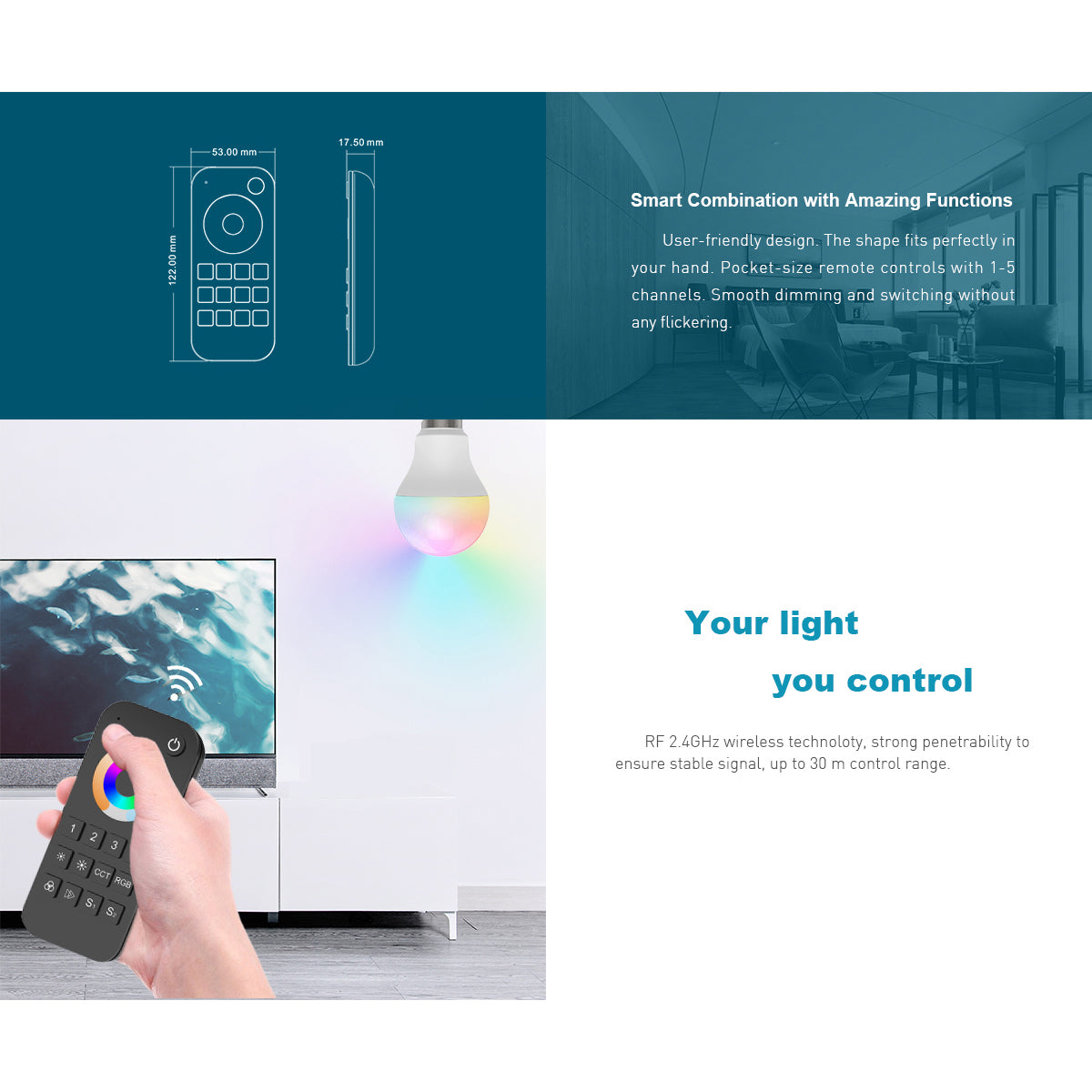 73009 RT5 SKYDANCE Ασύρματο Χειριστήριο Αφής RF 2.4Ghz 1 Group για όλα τα RGBW+WW SKYDANCE Controller DC 3V 2 x AAA - IP20 Μαύρο Μ5.3 x Π1.75 x Υ12.2cm