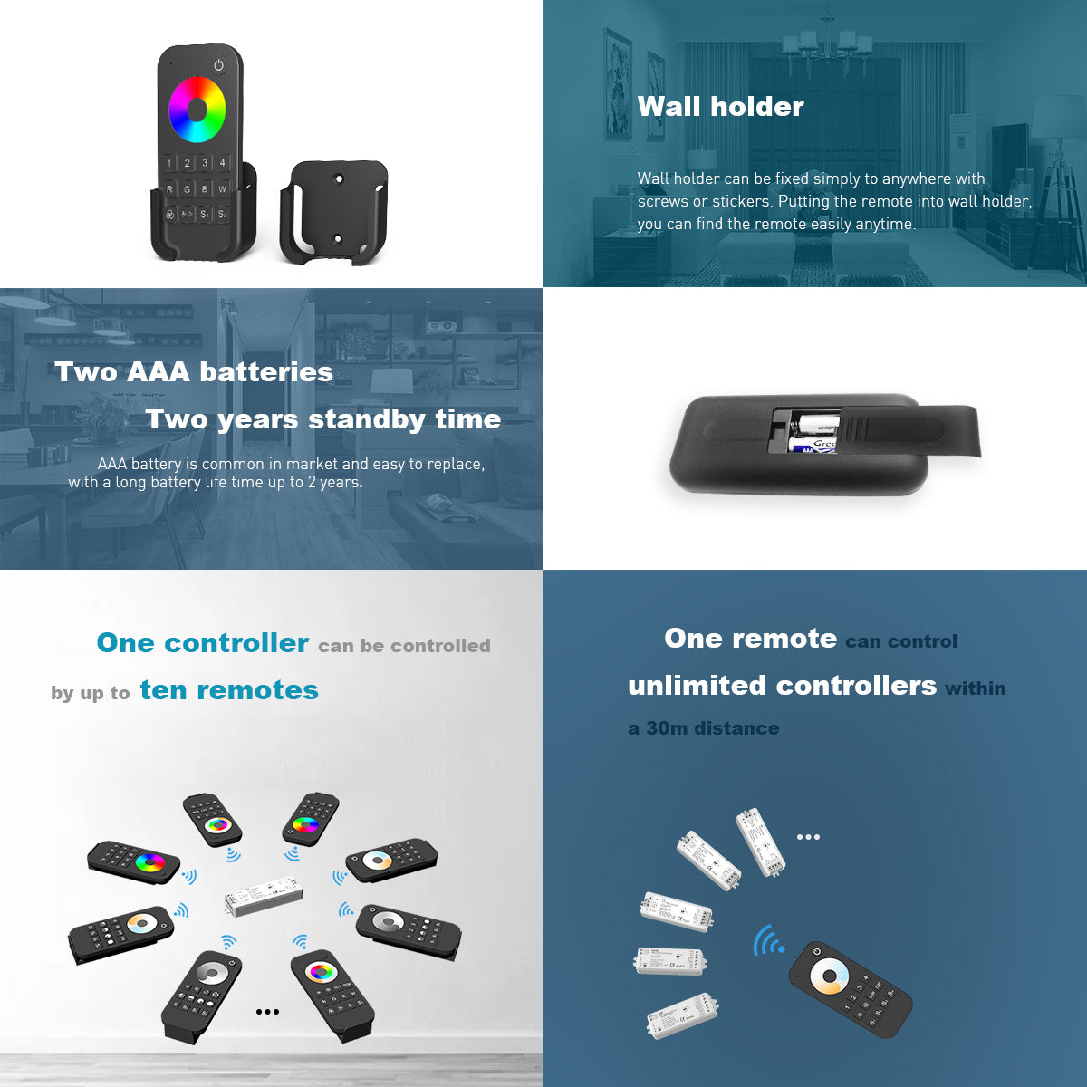 73009 RT5 SKYDANCE Ασύρματο Χειριστήριο Αφής RF 2.4Ghz 1 Group για όλα τα RGBW+WW SKYDANCE Controller DC 3V 2 x AAA - IP20 Μαύρο Μ5.3 x Π1.75 x Υ12.2cm