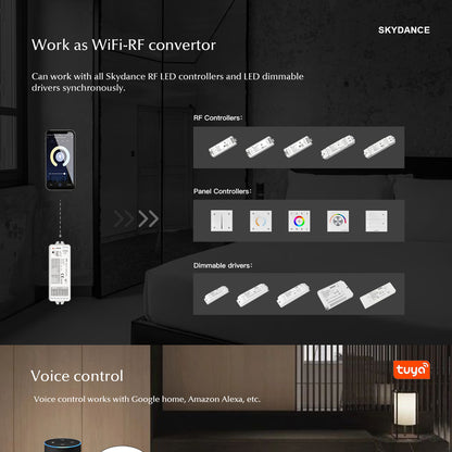 73010 WT5 SKYDANCE DC WiFi & RF 2.4Ghz Dimmer High Speed Controller 5 Καναλιών DC 12-24V 5 x 3A 72W - Max 15A 360W - IP20 Μ10 x Π4 x Υ2cm