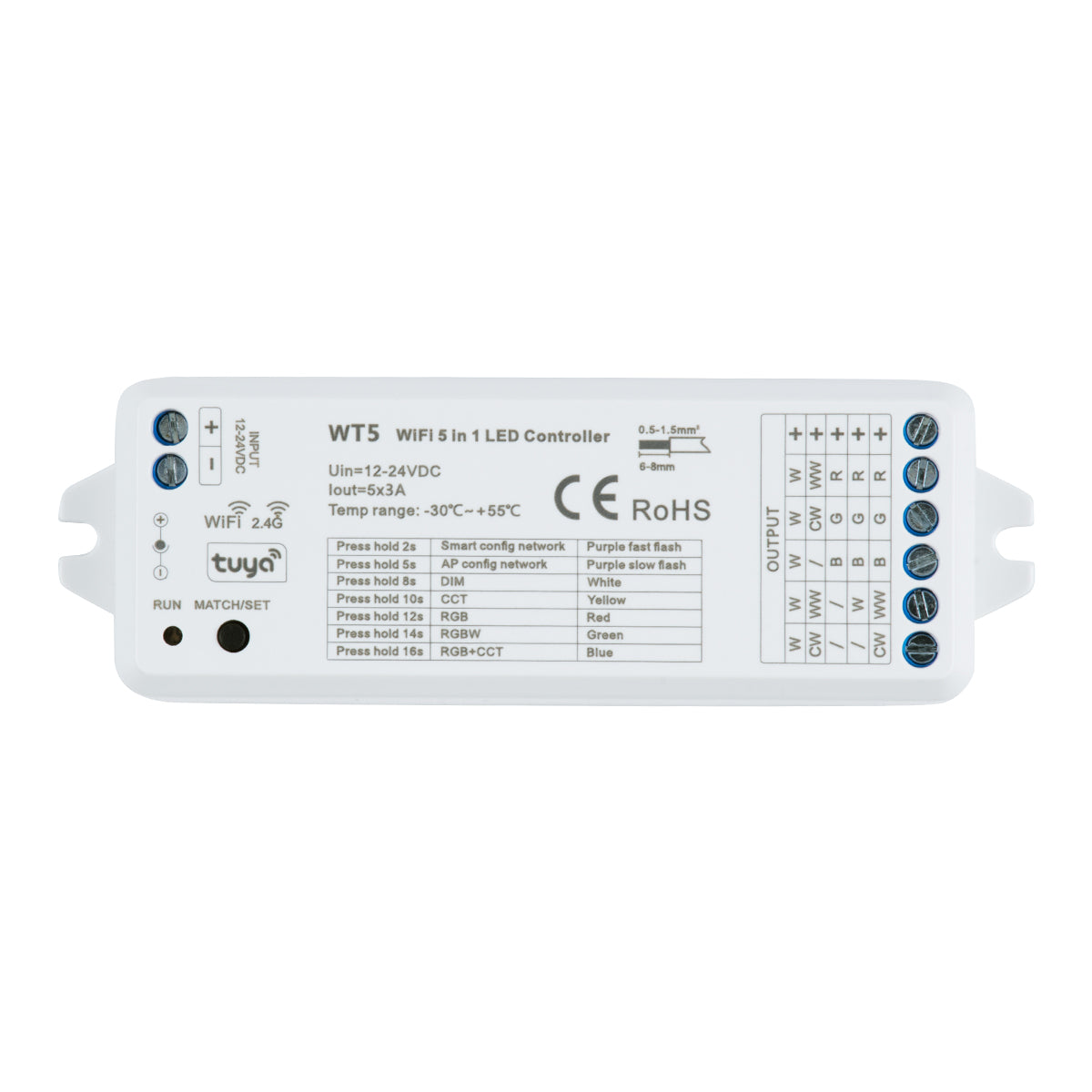 73010 WT5 SKYDANCE DC WiFi & RF 2.4Ghz Dimmer High Speed Controller 5 Καναλιών DC 12-24V 5 x 3A 72W - Max 15A 360W - IP20 Μ10 x Π4 x Υ2cm