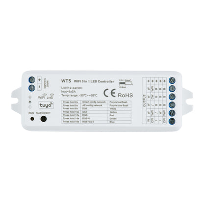 73010 WT5 SKYDANCE DC WiFi & RF 2.4Ghz Dimmer High Speed Controller 5 Καναλιών DC 12-24V 5 x 3A 72W - Max 15A 360W - IP20 Μ10 x Π4 x Υ2cm