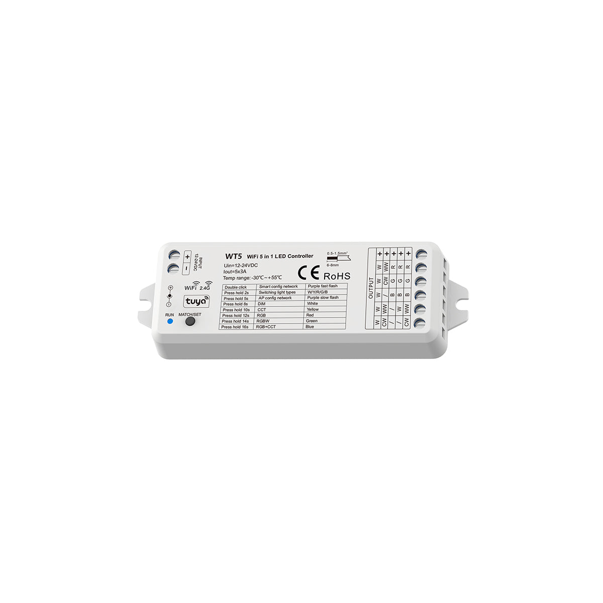 73010 WT5 SKYDANCE DC WiFi & RF 2.4Ghz Dimmer High Speed Controller 5 Καναλιών DC 12-24V 5 x 3A 72W - Max 15A 360W - IP20 Μ10 x Π4 x Υ2cm