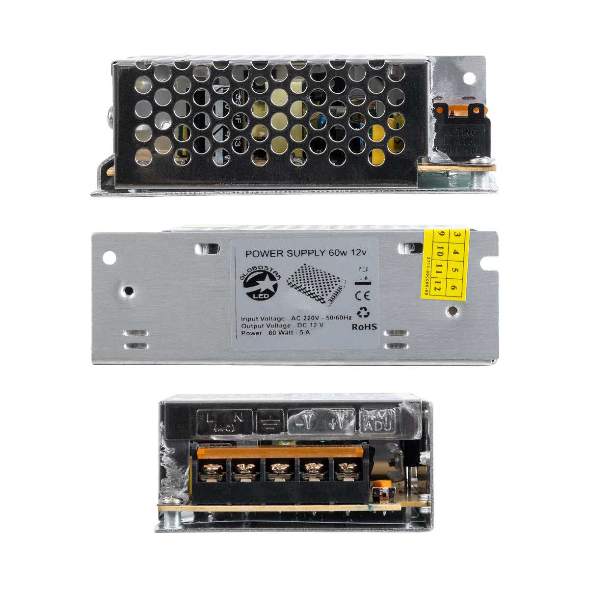 73033 Μεταλλικό Τροφοδοτικό PELV για Προϊόντα LED 60W 5A - AC 220-240V σε DC 12V - IP20 - Μ11 x Π8 x Υ3.5cm
