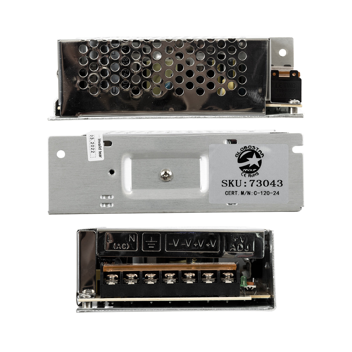 LUMIVOLT 73043 Τροφοδοτικό/Μετασχηματιστής PELV 120W 5A DC 24V IP20 - AC 220-240V σε DC 24V / Ρυθμιζόμενo από DC 22.5V έως DC 25.5V - Μ13 x Π10 x Υ4