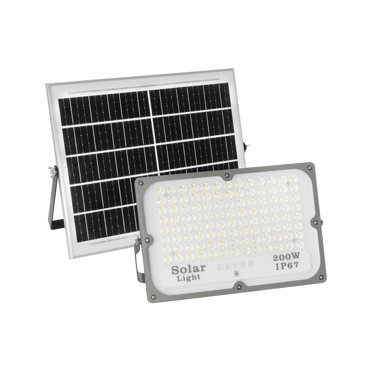 LUMOVOX 73068 Προβολέας LED 200W 10000lm 120° DC 5V με Φωτοβολταϊκό Panel 5V 12W & Επαναφορτιζόμενη Μπαταρία Li-ion 3.2V 10000mAh Αδιάβροχο IP67 Ψυχρό Λευκό 6000K - 180 x SMD2835 Sanan Chip - Γκρι Ανθρακί - Μ29.5 x Π5.5 x Υ19