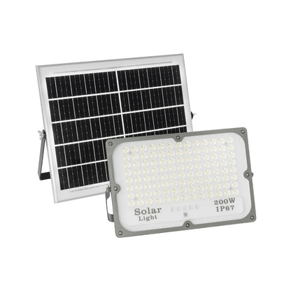 LUMOVOX 73068 Προβολέας LED 200W 10000lm 120° DC 5V με Φωτοβολταϊκό Panel 5V 12W & Επαναφορτιζόμενη Μπαταρία Li-ion 3.2V 10000mAh Αδιάβροχο IP67 Ψυχρό Λευκό 6000K - 180 x SMD2835 Sanan Chip - Γκρι Ανθρακί - Μ29.5 x Π5.5 x Υ19