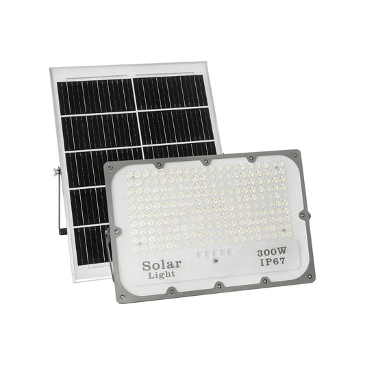 LUMOVOX 73069 Προβολέας LED 300W 15000lm 120° DC 5V με Φωτοβολταϊκό Panel 5V 20W & Επαναφορτιζόμενη Μπαταρία Li-ion 3.2V 15000mAh Αδιάβροχο IP67 Ψυχρό Λευκό 6000K - 360 x SMD2835 Sanan Chip - Γκρι Ανθρακί - Μ37 x Π7.5 x Υ27