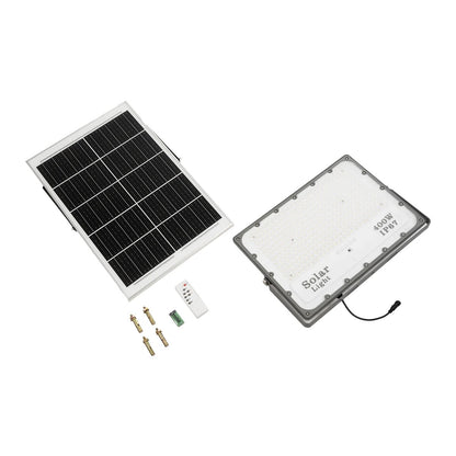 LUMOVOX 73070 Προβολέας LED 400W 20000lm 120° DC 5V με Φωτοβολταϊκό Panel 5V 25W & Επαναφορτιζόμενη Μπαταρία Li-ion 3.2V 20000mAh Αδιάβροχο IP67 Ψυχρό Λευκό 6000K - 400 x SMD2835 Sanan Chip - Γκρι Ανθρακί - Μ45 x Π7.5 x Υ30.5