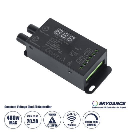 73116 V1-B SKYDANCE DC RF 2.4Ghz Dimmer Constant Voltage Controller 1 Κανάλι DC 12-24V 1 x 20.5A 480W - Max 20.5A 480W - IP20 Μ9 x Π4 x Υ2.8cm