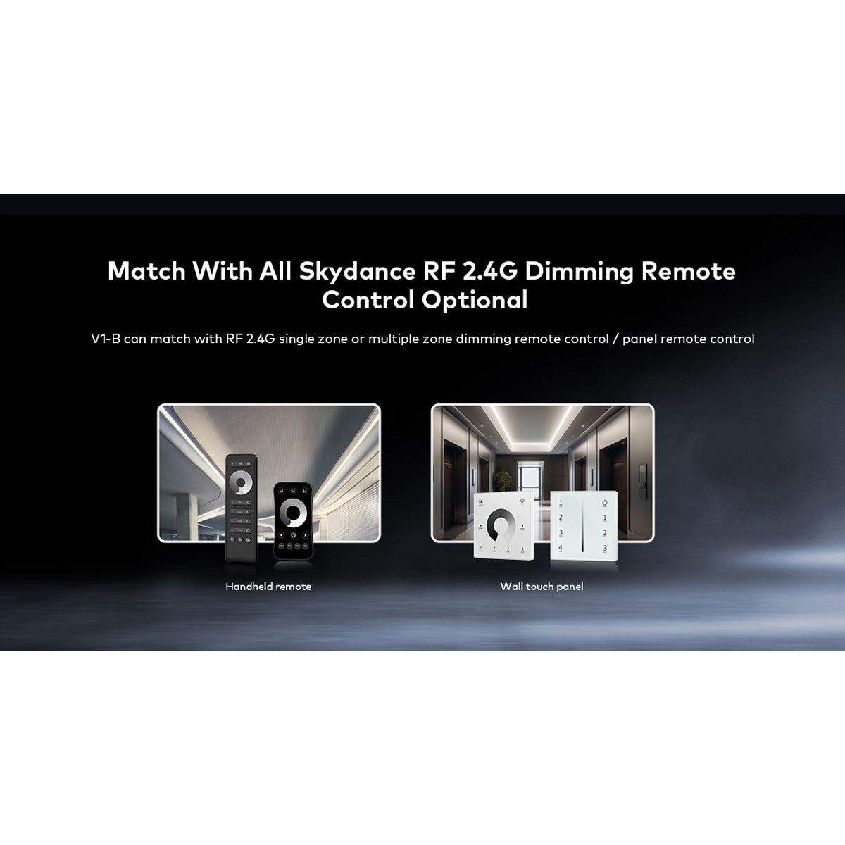 73116 V1-B SKYDANCE DC RF 2.4Ghz Dimmer Constant Voltage Controller 1 Κανάλι DC 12-24V 1 x 20.5A 480W - Max 20.5A 480W - IP20 Μ9 x Π4 x Υ2.8cm