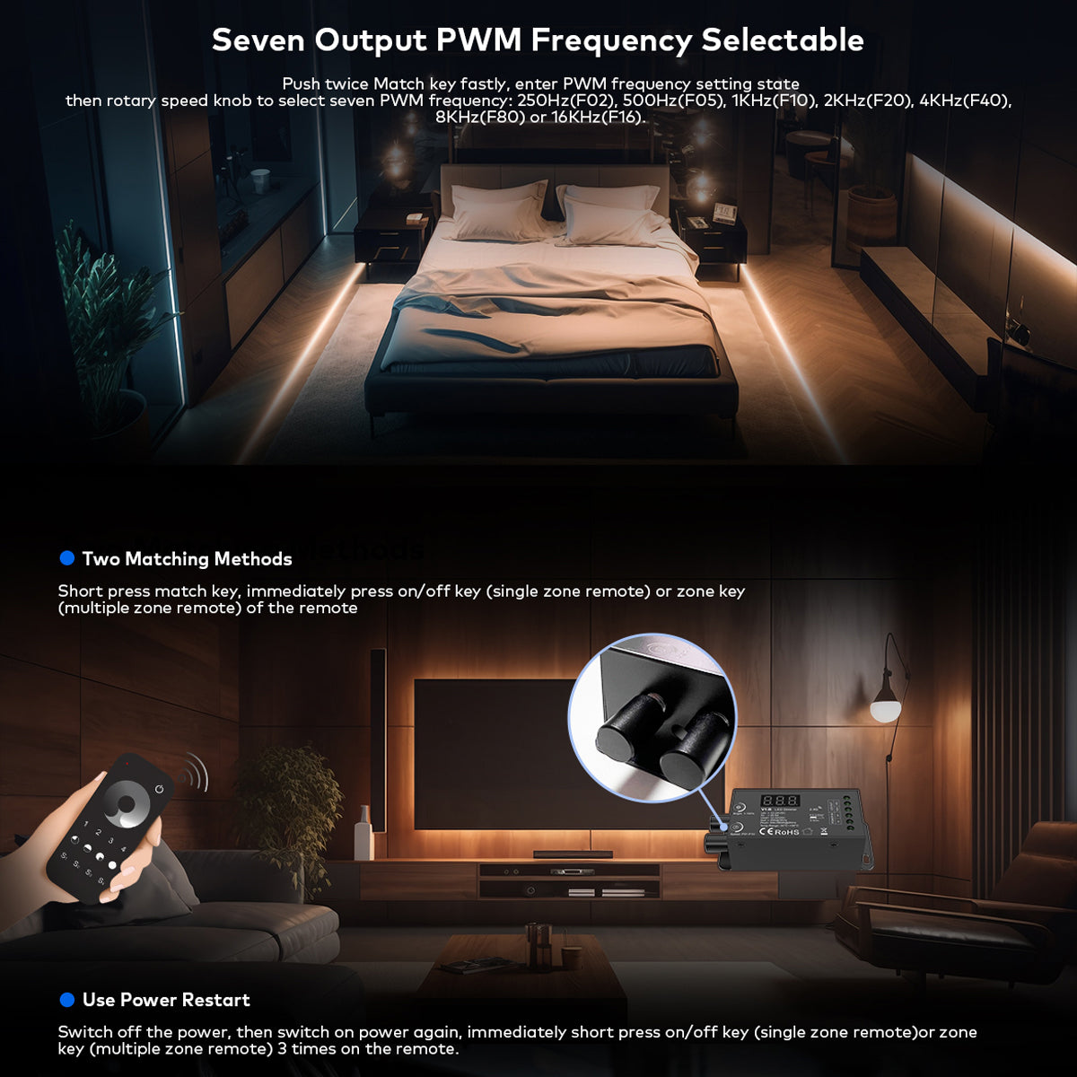73116 V1-B SKYDANCE DC RF 2.4Ghz Dimmer Constant Voltage Controller 1 Κανάλι DC 12-24V 1 x 20.5A 480W - Max 20.5A 480W - IP20 Μ9 x Π4 x Υ2.8cm
