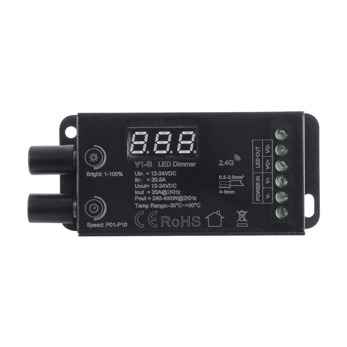 73116 V1-B SKYDANCE DC RF 2.4Ghz Dimmer Constant Voltage Controller 1 Κανάλι DC 12-24V 1 x 20.5A 480W - Max 20.5A 480W - IP20 Μ9 x Π4 x Υ2.8cm