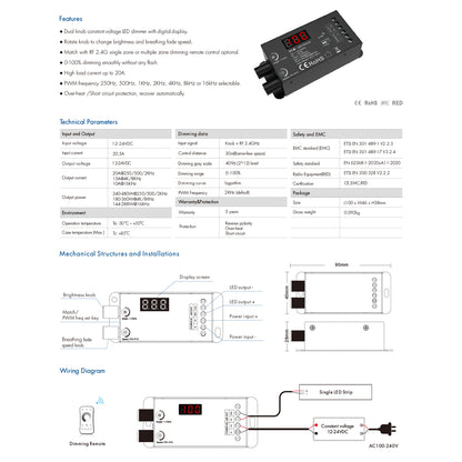73116 V1-B SKYDANCE DC RF 2.4Ghz Dimmer Constant Voltage Controller 1 Κανάλι DC 12-24V 1 x 20.5A 480W - Max 20.5A 480W - IP20 Μ9 x Π4 x Υ2.8cm