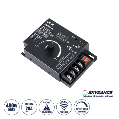 73117 V1-K SKYDANCE DC RF 2.4Ghz Dimmer PWM Frequency Controller 1 Κανάλι DC 12-24V 1 x 20A 480W - Max 20A 480W - IP20 Μ10.7 x Π7.5 x Υ3.8cm