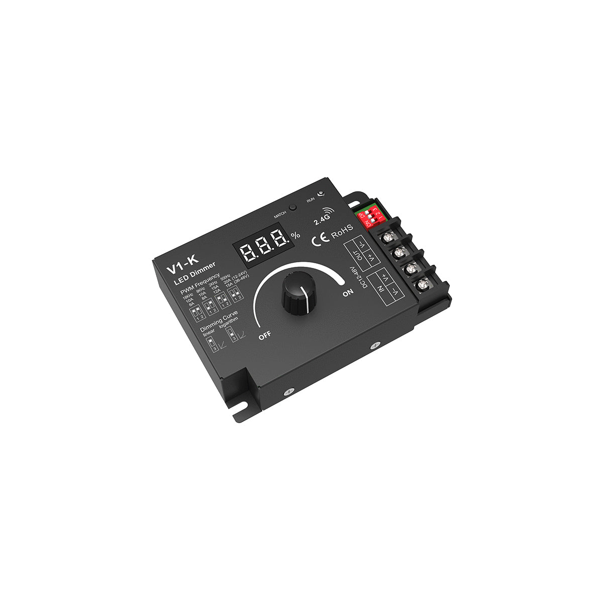 73117 V1-K SKYDANCE DC RF 2.4Ghz Dimmer PWM Frequency Controller 1 Κανάλι DC 12-24V 1 x 20A 480W - Max 20A 480W - IP20 Μ10.7 x Π7.5 x Υ3.8cm