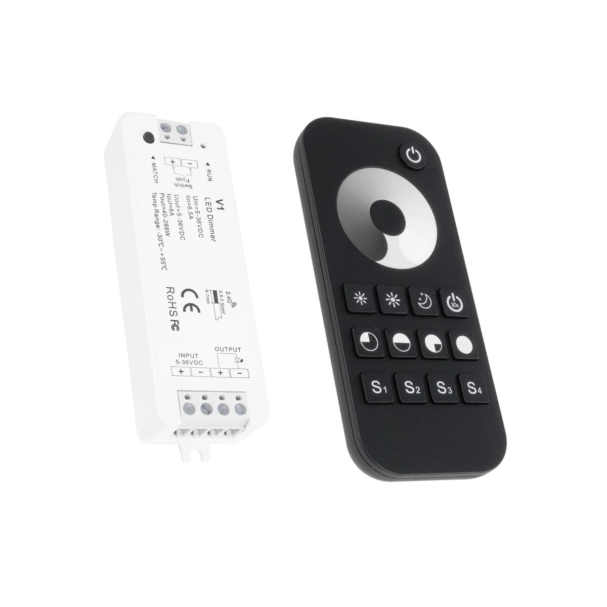 73118 RT1+V1 SKYDANCE ΣΕΤ Dimmer & Ασύρματο Χειριστήριο Αφής 1 Group RF 2.4Ghz 8A Max DC 5-36V (288W) - DC 3V IP20