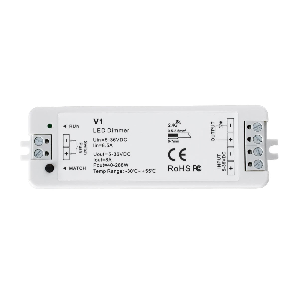 73118 RT1+V1 SKYDANCE ΣΕΤ Dimmer & Ασύρματο Χειριστήριο Αφής 1 Group RF 2.4Ghz 8A Max DC 5-36V (288W) - DC 3V IP20