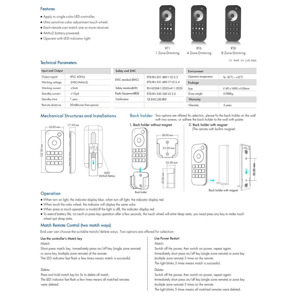 73121 RT8 SKYDANCE Ασύρματο Χειριστήριο Αφής RF 2.4Ghz 8 Group για όλα τα Μονόχρωμα SKYDANCE Controller DC 3V 2 x AAA - IP20 Μ12.2 x Π5.3 x Υ1.7cm