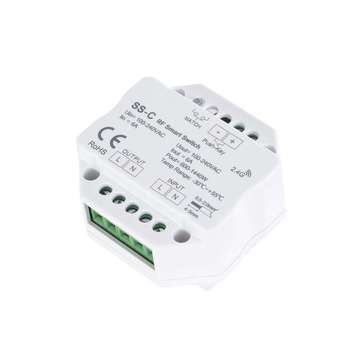 73126 SS-C SKYDANCE AC RF 2.4Ghz & Push Switch 1 Κανάλι AC 100-240V 1 x 6A 1440W - Max 6A 1440W - IP20 Μ5.2 x Π5.2 x Υ2.6cm