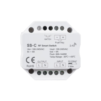 73126 SS-C SKYDANCE AC RF 2.4Ghz & Push Switch 1 Κανάλι AC 100-240V 1 x 6A 1440W - Max 6A 1440W - IP20 Μ5.2 x Π5.2 x Υ2.6cm