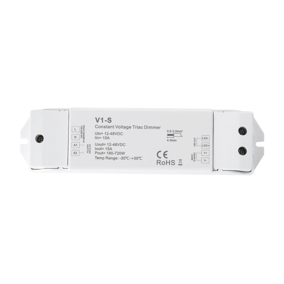 73127 V1-S SKYDANCE AC Triac Dimmer Push Dimming 1 Κανάλι DC 12-48V 1 x 15A 720W - Max 15A 720W - IP20 Μ17.5 x Π4.5 x Υ2.5cm