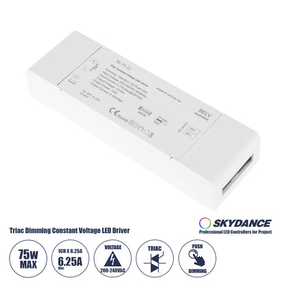 73129 TE-75-12 SKYDANCE AC Triac Dimmer Push Dimming 1 Κανάλι AC 200-240V 1 x 6.25A 75W - Max 6.25A 75W - IP20 Μ18 x Π5.7 x Υ3cm