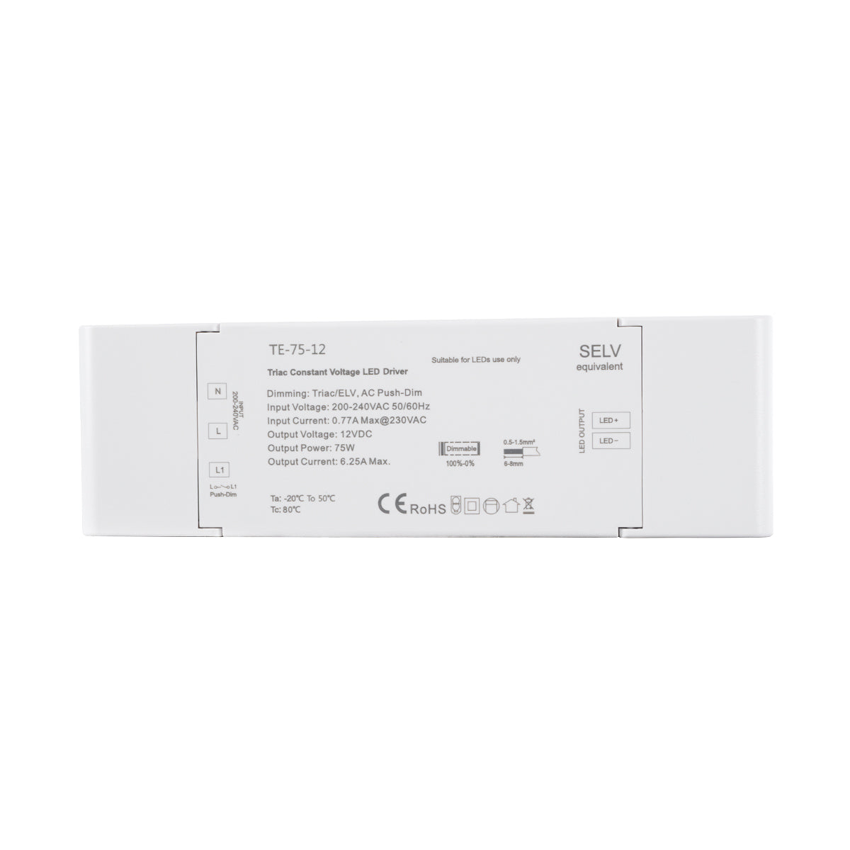 73129 TE-75-12 SKYDANCE AC Triac Dimmer Push Dimming 1 Κανάλι AC 200-240V 1 x 6.25A 75W - Max 6.25A 75W - IP20 Μ18 x Π5.7 x Υ3cm