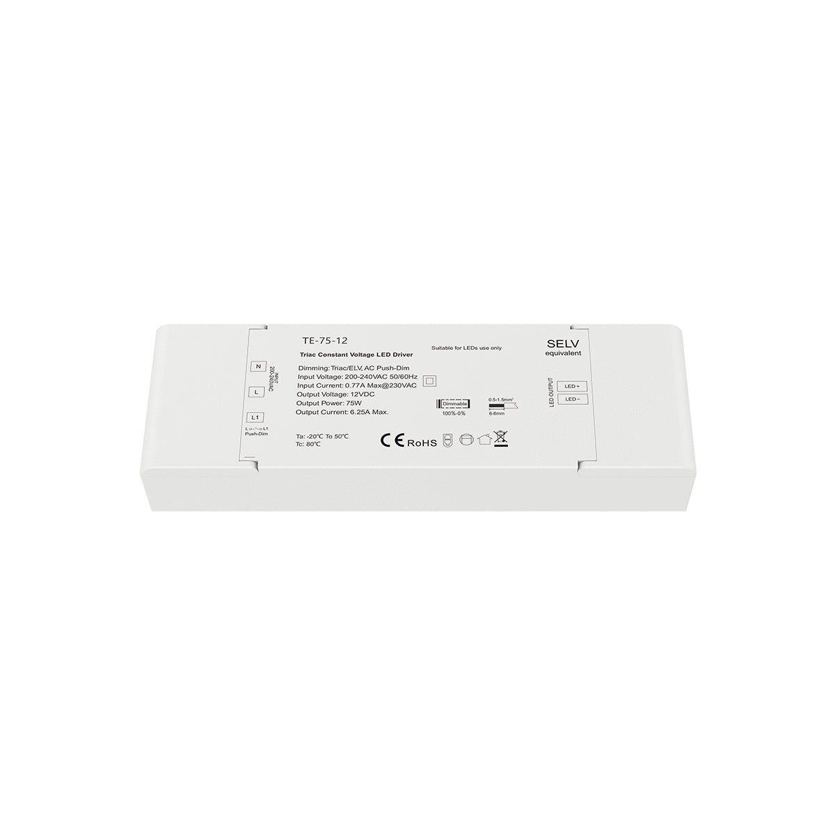 73129 TE-75-12 SKYDANCE AC Triac Dimmer Push Dimming 1 Κανάλι AC 200-240V 1 x 6.25A 75W - Max 6.25A 75W - IP20 Μ18 x Π5.7 x Υ3cm