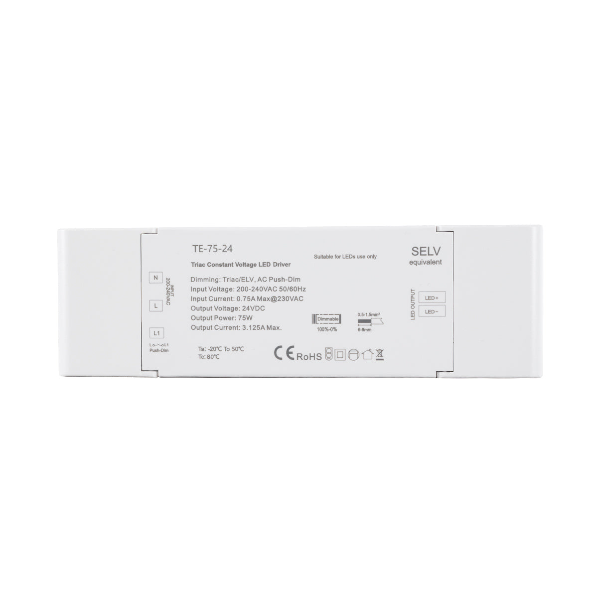 73130 TE-75-24 SKYDANCE AC Triac Dimmer Push Dimming 1 Κανάλι AC 200-240V 1 x 3.125A 75W - Max 3.125A 75W - IP20 Μ18 x Π5.7 x Υ3cm