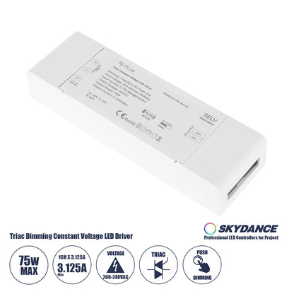 73130 TE-75-24 SKYDANCE AC Triac Dimmer Push Dimming 1 Κανάλι AC 200-240V 1 x 3.125A 75W - Max 3.125A 75W - IP20 Μ18 x Π5.7 x Υ3cm