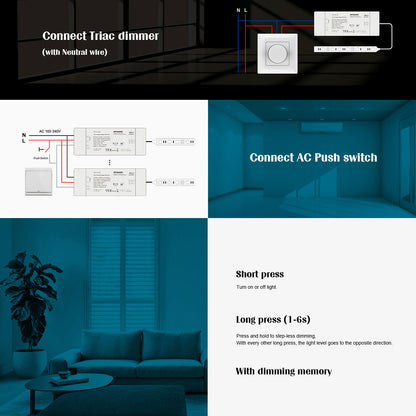 73130 TE-75-24 SKYDANCE AC Triac Dimmer Push Dimming 1 Κανάλι AC 200-240V 1 x 3.125A 75W - Max 3.125A 75W - IP20 Μ18 x Π5.7 x Υ3cm
