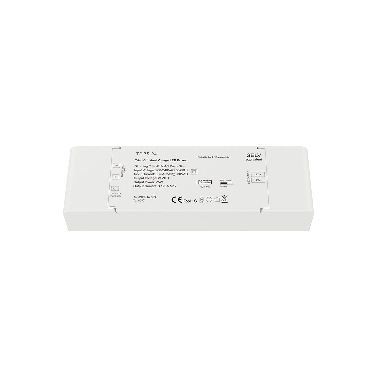 73130 TE-75-24 SKYDANCE AC Triac Dimmer Push Dimming 1 Κανάλι AC 200-240V 1 x 3.125A 75W - Max 3.125A 75W - IP20 Μ18 x Π5.7 x Υ3cm
