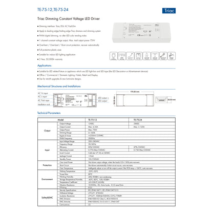 73130 TE-75-24 SKYDANCE AC Triac Dimmer Push Dimming 1 Κανάλι AC 200-240V 1 x 3.125A 75W - Max 3.125A 75W - IP20 Μ18 x Π5.7 x Υ3cm