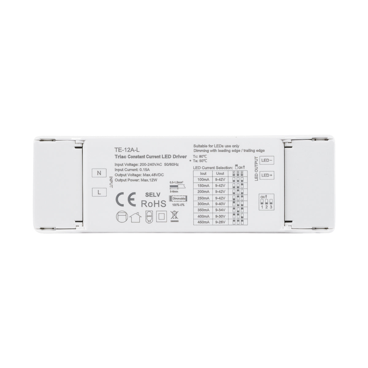 73132 TE-12A-L SKYDANCE AC Triac Dimmable Constant Current LED Driver 1 Κανάλι AC 200-240V 1 x 0.15A 12W - Max 0.15A 12W - IP20 Μ11.1 x Π3.7 x Υ2cm