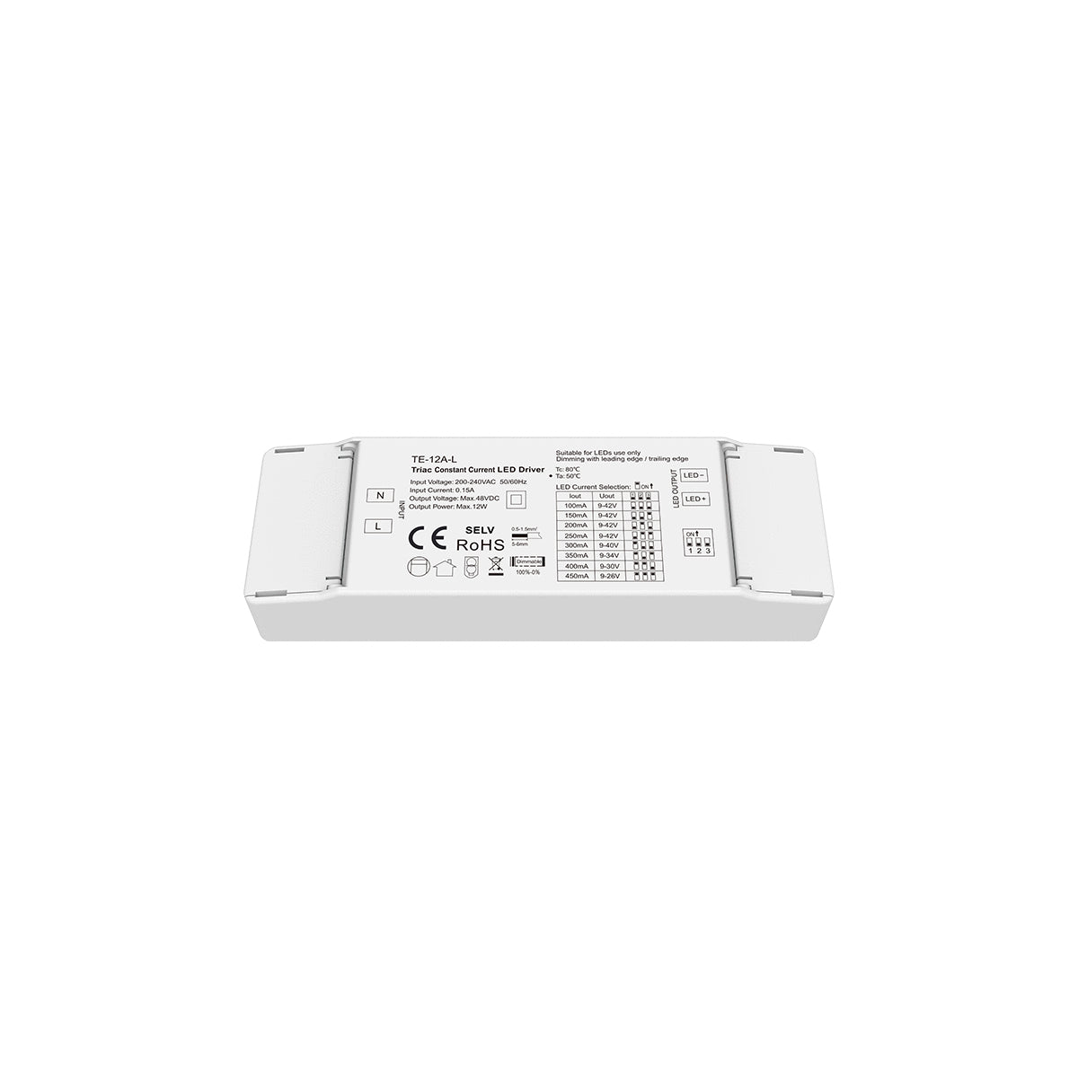 73132 TE-12A-L SKYDANCE AC Triac Dimmable Constant Current LED Driver 1 Κανάλι AC 200-240V 1 x 0.15A 12W - Max 0.15A 12W - IP20 Μ11.1 x Π3.7 x Υ2cm