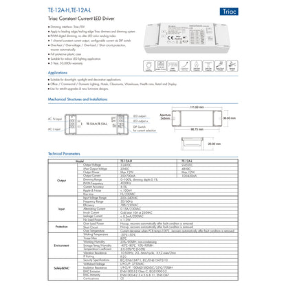 73132 TE-12A-L SKYDANCE AC Triac Dimmable Constant Current LED Driver 1 Κανάλι AC 200-240V 1 x 0.15A 12W - Max 0.15A 12W - IP20 Μ11.1 x Π3.7 x Υ2cm