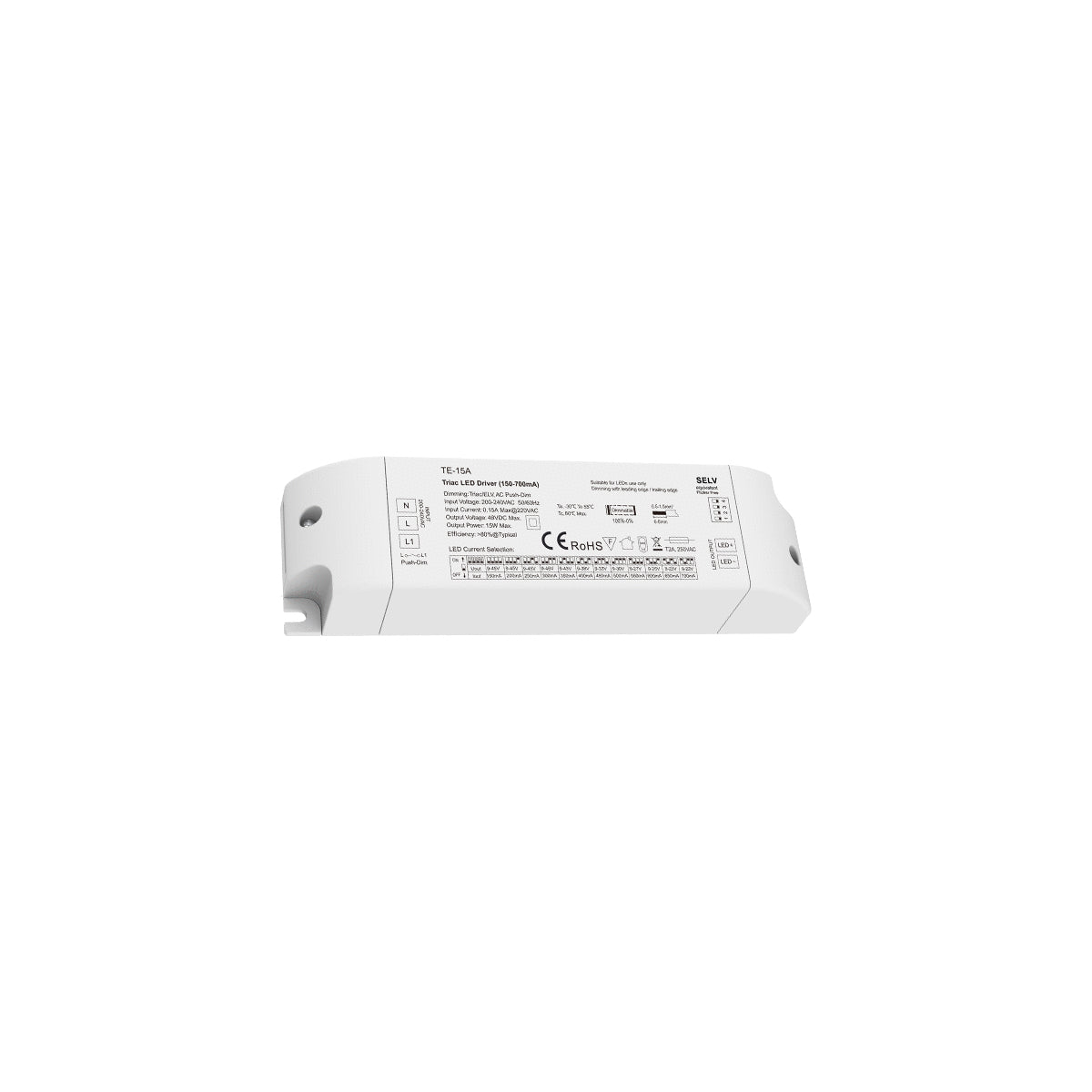 73133 TE-15A SKYDANCE AC Triac Dimmable Constant Current LED Driver Push Dimming 1 Κανάλι AC 200-240V 1 x 0.15A 15W - Max 0.15A 15W - IP20 Μ15.1 x Π4.1 x Υ3cm