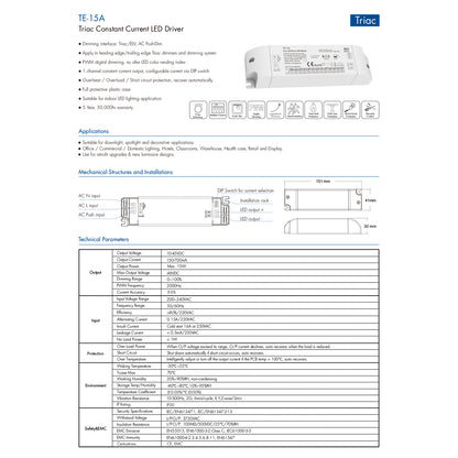 73133 TE-15A SKYDANCE AC Triac Dimmable Constant Current LED Driver Push Dimming 1 Κανάλι AC 200-240V 1 x 0.15A 15W - Max 0.15A 15W - IP20 Μ15.1 x Π4.1 x Υ3cm