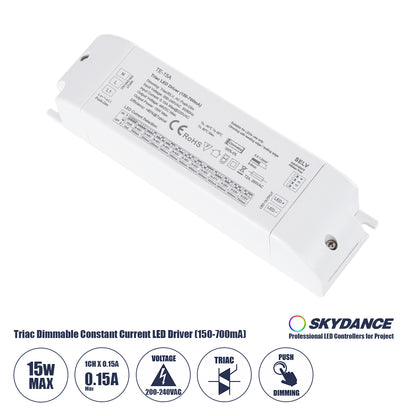 73133 TE-15A SKYDANCE AC Triac Dimmable Constant Current LED Driver Push Dimming 1 Κανάλι AC 200-240V 1 x 0.15A 15W - Max 0.15A 15W - IP20 Μ15.1 x Π4.1 x Υ3cm