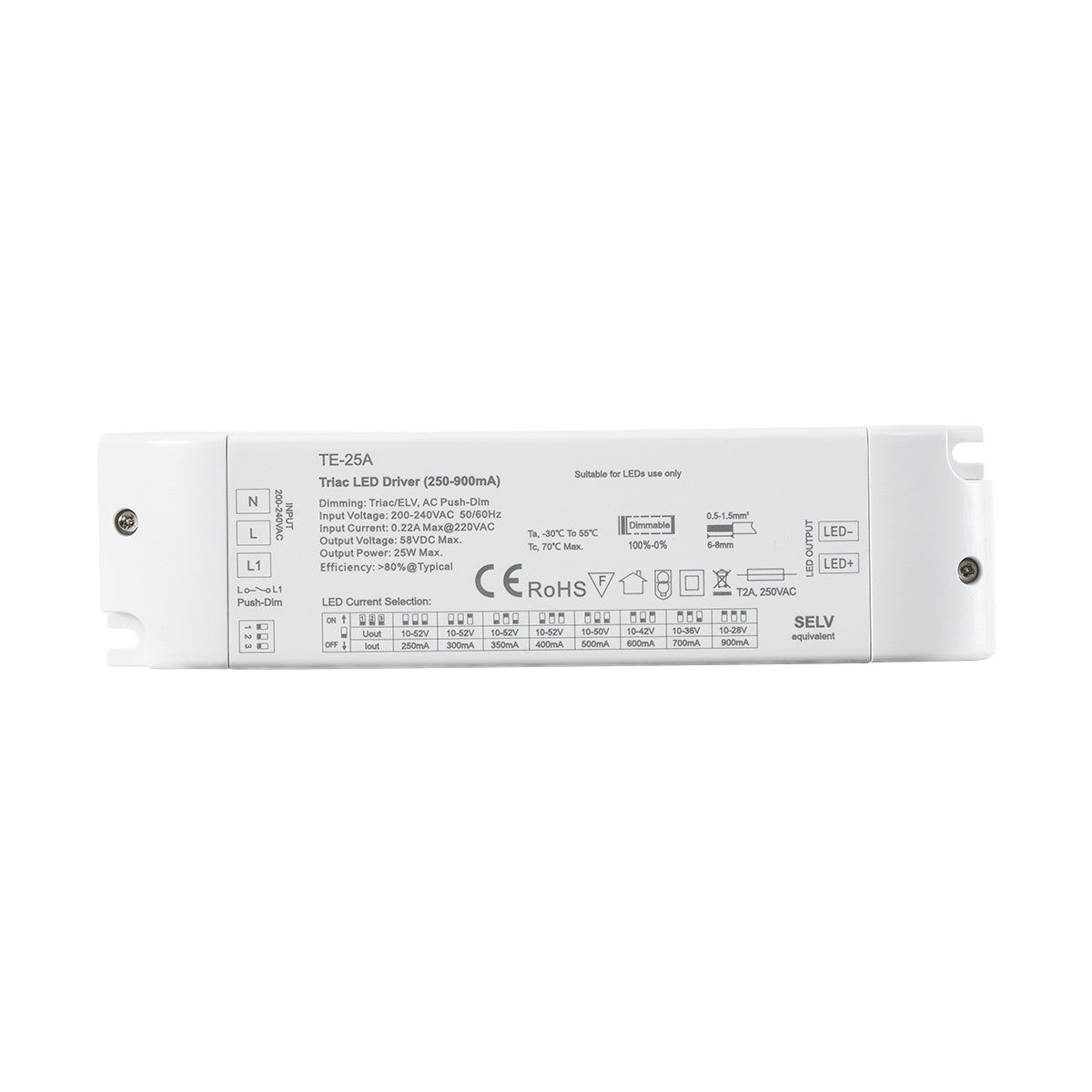 73134 TE-25A SKYDANCE AC Triac Dimmable Constant Current LED Driver 1 Κανάλι AC 200-240V 1 x 0.22A 25W - Max 0.22A 25W - IP20 Μ17.5 x Π4.4 x Υ3cm