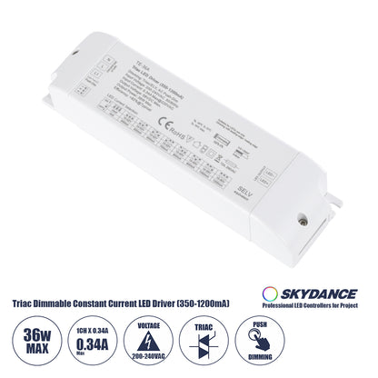 73135 TE-36A SKYDANCE AC Triac Dimmable Constant Current LED Driver Push Dimming 1 Κανάλι AC 200-240V 1 x 0.34A 36W - Max 0.34A 36W - IP20 Μ17.5 x Π4.4 x Υ3cm