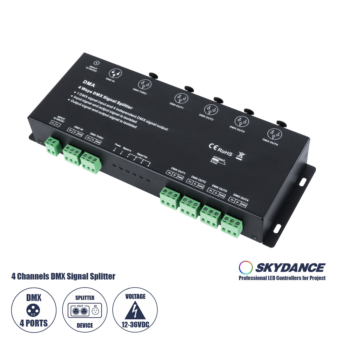 73136 DMA SKYDANCE DC DMX512 Signal Splitter / Amplifier 4 Καναλιών DC 12-36V - IP20 Μ25.6 x Π9.2 x Υ3.8cm