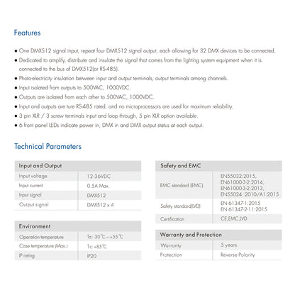 73136 DMA SKYDANCE DC DMX512 Signal Splitter / Amplifier 4 Καναλιών DC 12-36V - IP20 Μ25.6 x Π9.2 x Υ3.8cm