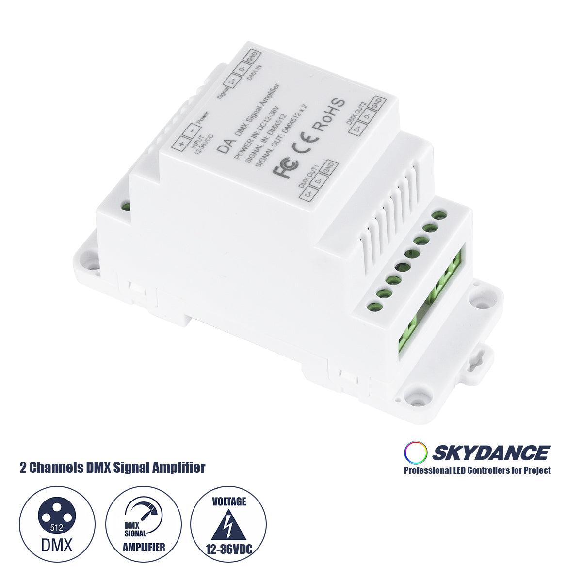 73137 DA SKYDANCE DC DMX512 Signal Amplifier Din Rail Ράγας 2 Καναλιών DC 12-48V - IP20 Μ11.5 x Π5 x Υ6.5cm