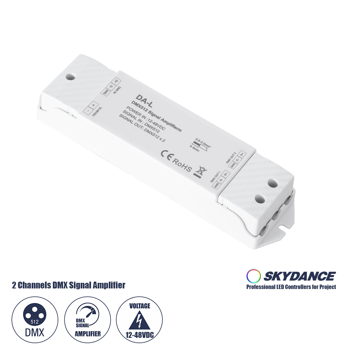 73138 DA-L SKYDANCE DC DMX512 Signal Amplifier 2 Καναλιών DC 12-48V - IP20 Μ17.5 x Π4.5 x Υ2.5cm