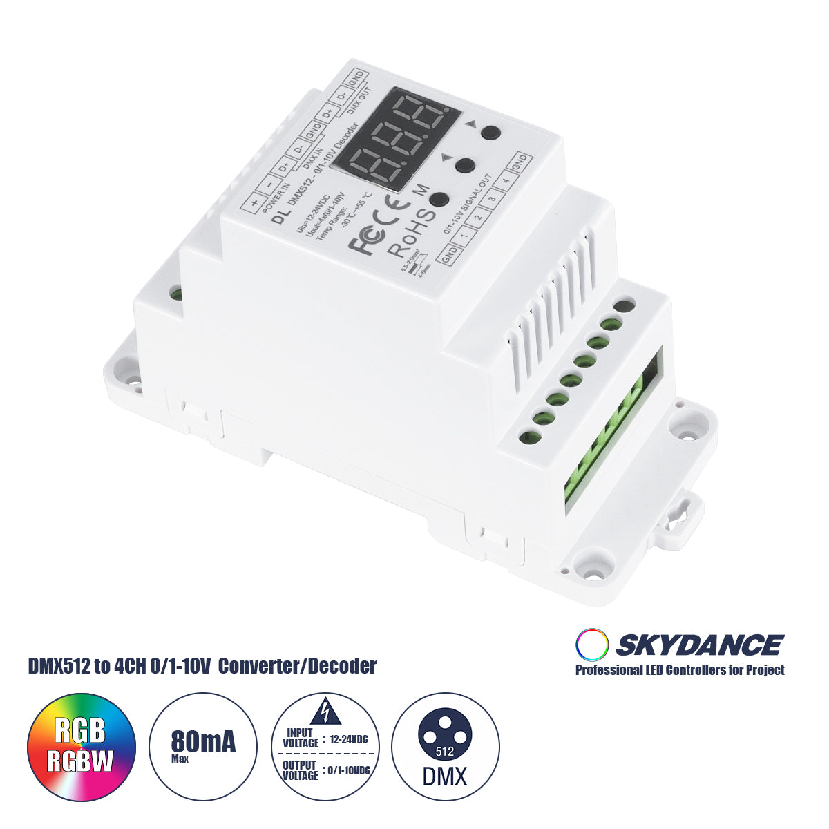 73139 DL SKYDANCE DC DMX512 Signal Amplifier Din Rail Ράγας 2 Καναλιών DC 12-48V - IP20 Μ11.5 x Π5 x Υ6.5cm