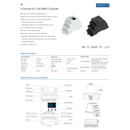 73139 DL SKYDANCE DC DMX512 Signal Amplifier Din Rail Ράγας 2 Καναλιών DC 12-48V - IP20 Μ11.5 x Π5 x Υ6.5cm