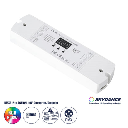 73140 DL-L SKYDANCE AC DMX512 to 0/1-10V Converter / Decoder 4 Καναλιών - 2 Inputs DC 12-24V ή AC 100-240V - IP20 Μ17 x Π5 x Υ2.5cm