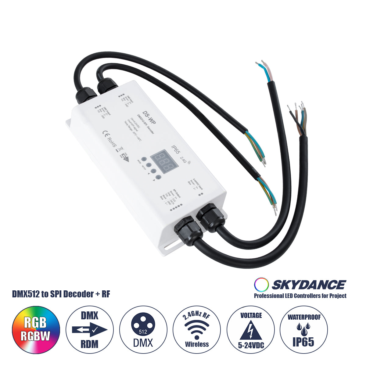 73143 DS-WP SKYDANCE DC RF 2.4Ghz DMX512 to SPI Decoder DC 5-24V - Αδιάβροχο IP65 Μ17 x Π8 x Υ4cm